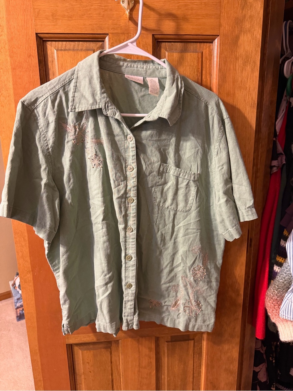 Light Green Embroidered Short-Sleeve Shirt